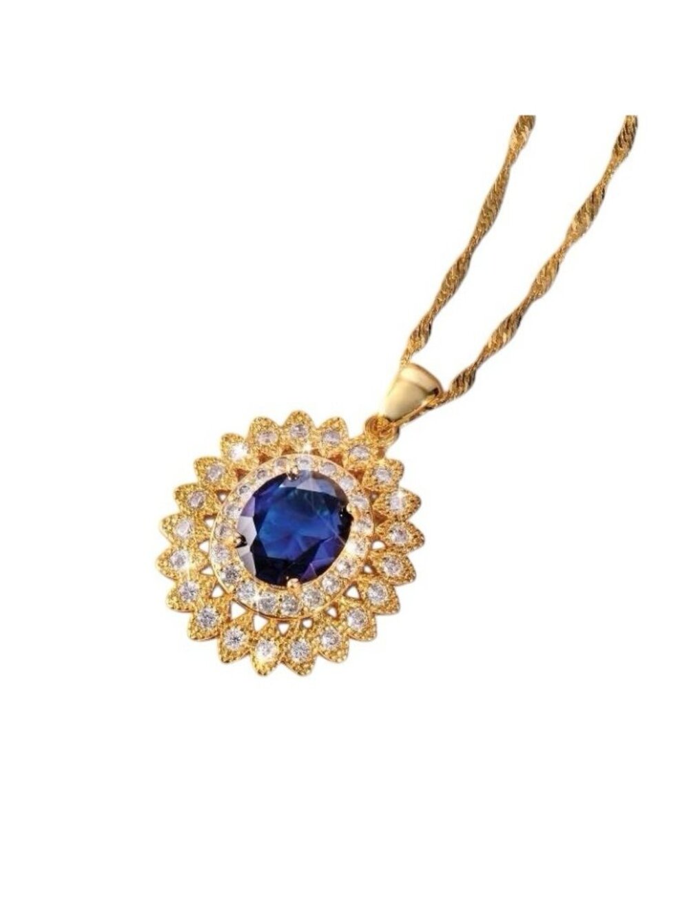 Stauer Azure Skies Blue Oval DiamondAura Pendant And Gold Finish Necklace